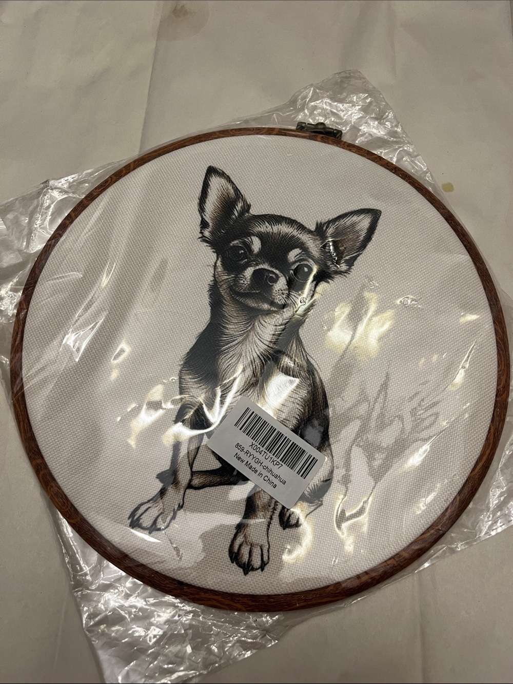 Chihuahua Dog Wall Art Hoop - Black & White Canvas